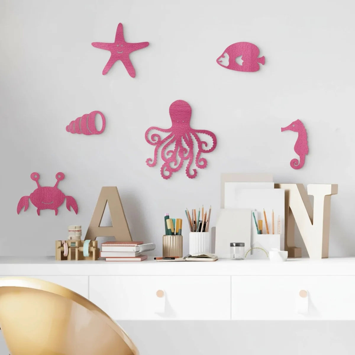 Wooden Marine Animal Decor (6 pieces) - Birch Plywood - 50x30 cm