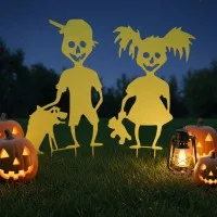 Gruselige Halloween-Kinder Gartenset – Zombie-Junge, Mädchen, Hund & Teddy