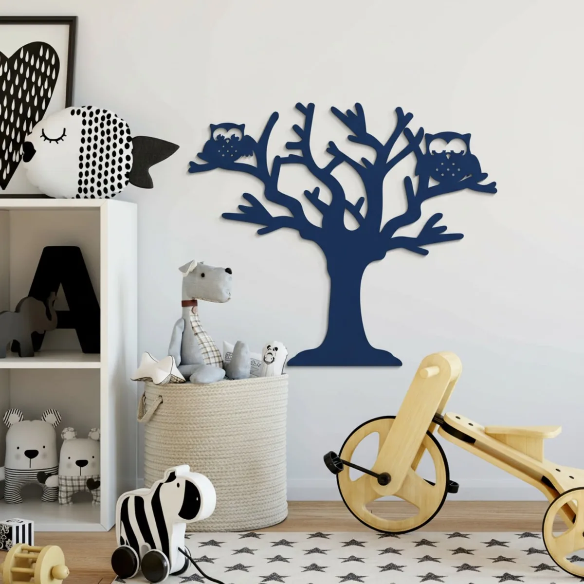 Déco murale en contreplaqué – Arbre aux deux chouettes