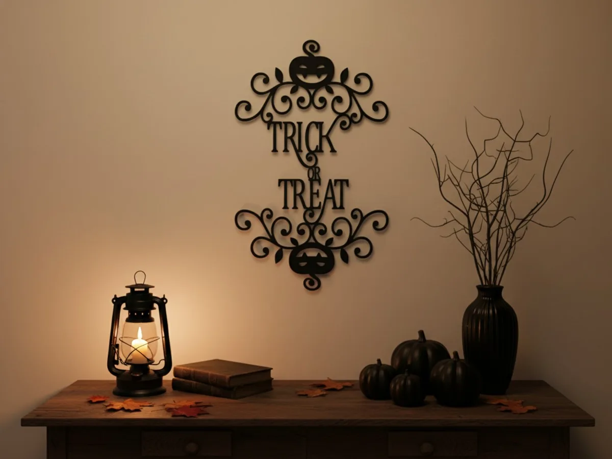 Trick or Treat deurbord – pompoen-sierolen – berkenmultiplex Halloween
