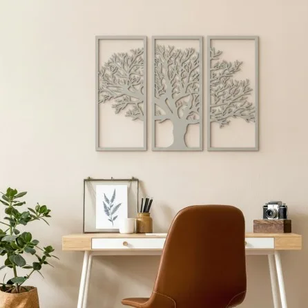 Wanddekoration aus Birken-Sperrholz – 3-teiliges Baum-Set 58x40 cm