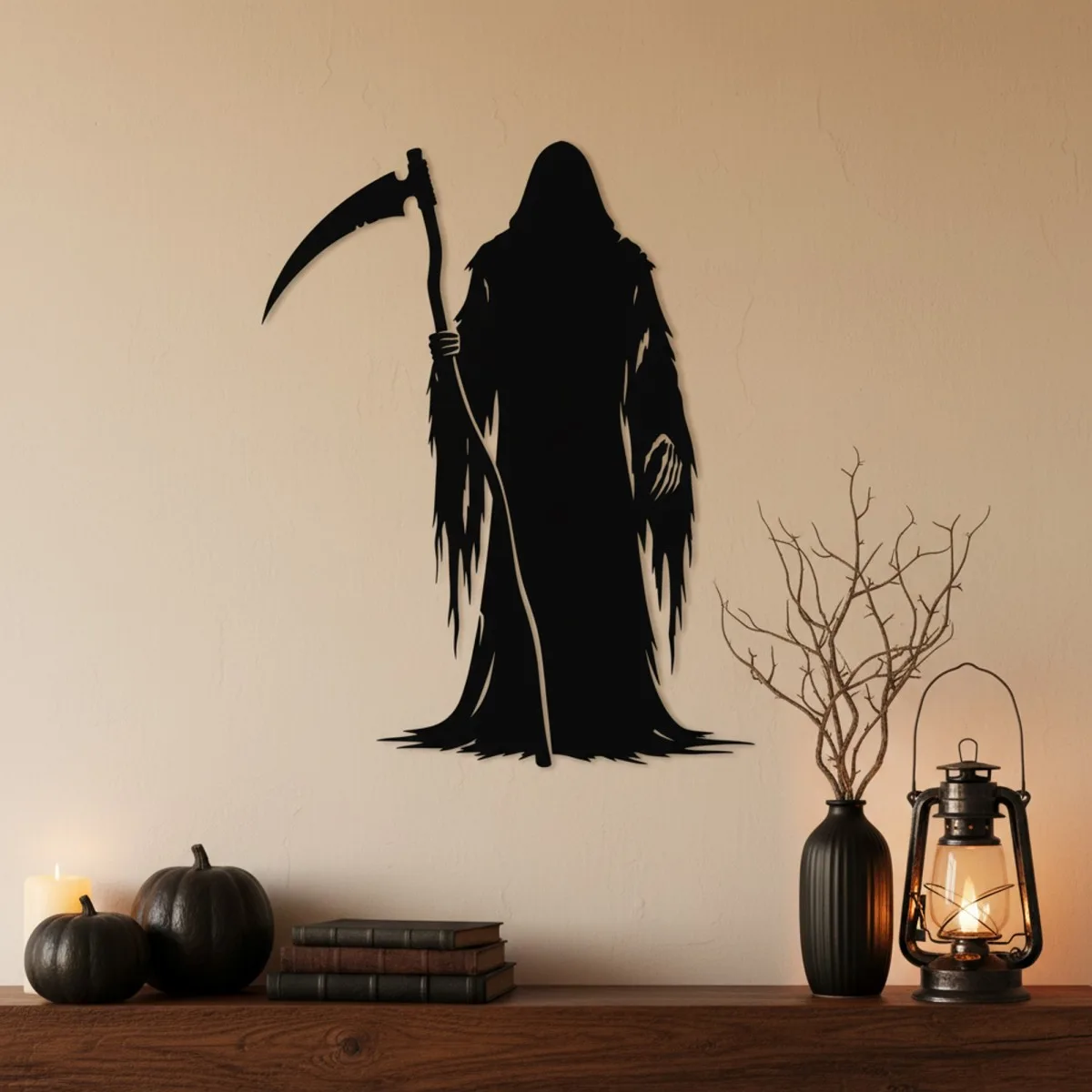 Tall Grim Reaper Wall Decor – Hooded Reaper with Scythe – Birch Plywood