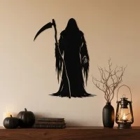 Tall Grim Reaper Wall Decor – Hooded Reaper with Scythe – Birch Plywood