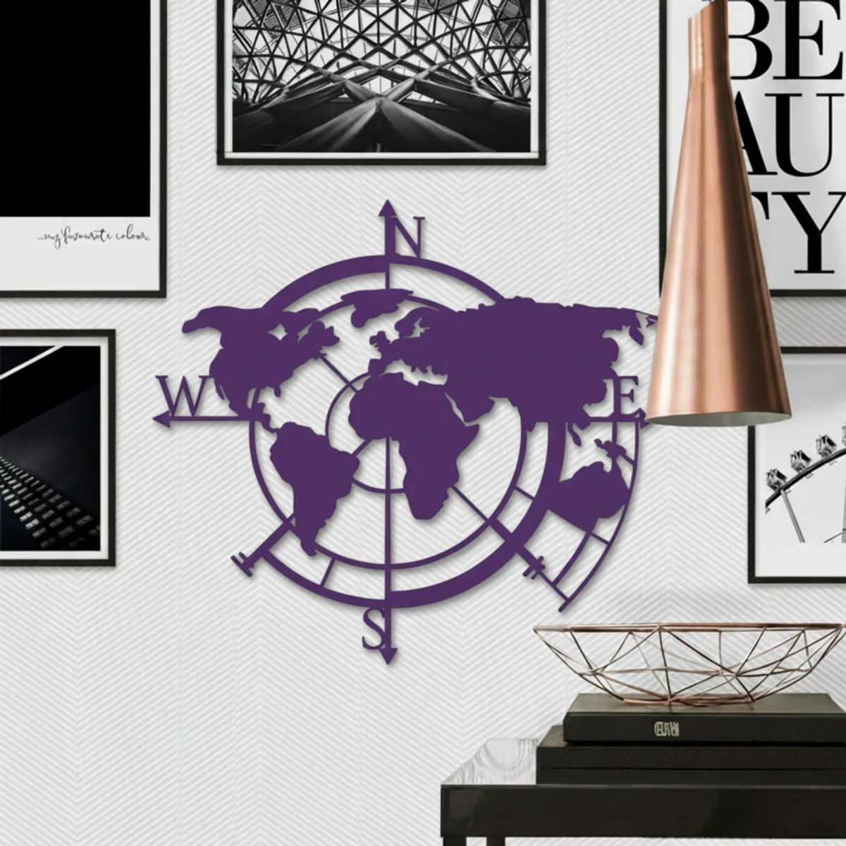 Wanddecoratie „Wereldkaart windstreken“ – berken multiplex