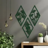 Birch Plywood Wall Decor – Ginkgo Leaf Diamond Set (3 pieces)