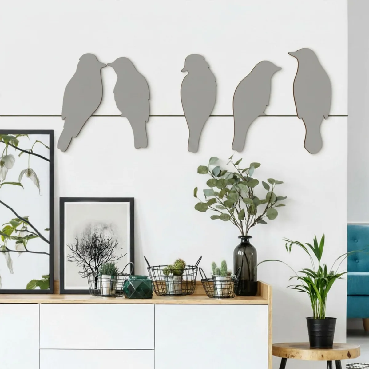 Wanddeko „Vogelfamilie“ – Birkenfurniersperrholz (5-teilig)