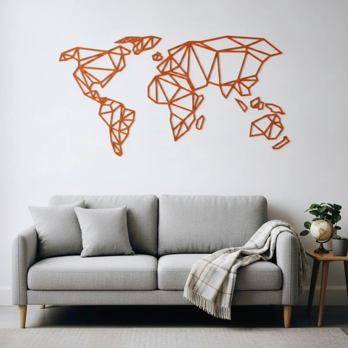 Origami World Map Plywood Wall Decor – Geometric Wireframe Map 100x50 cm