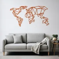 Origami World Map Plywood Wall Decor – Geometric Wireframe Map 100x50 cm