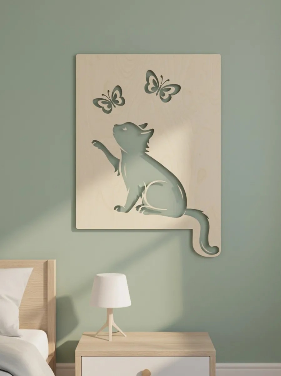 Cat and Butterflies Wall Art