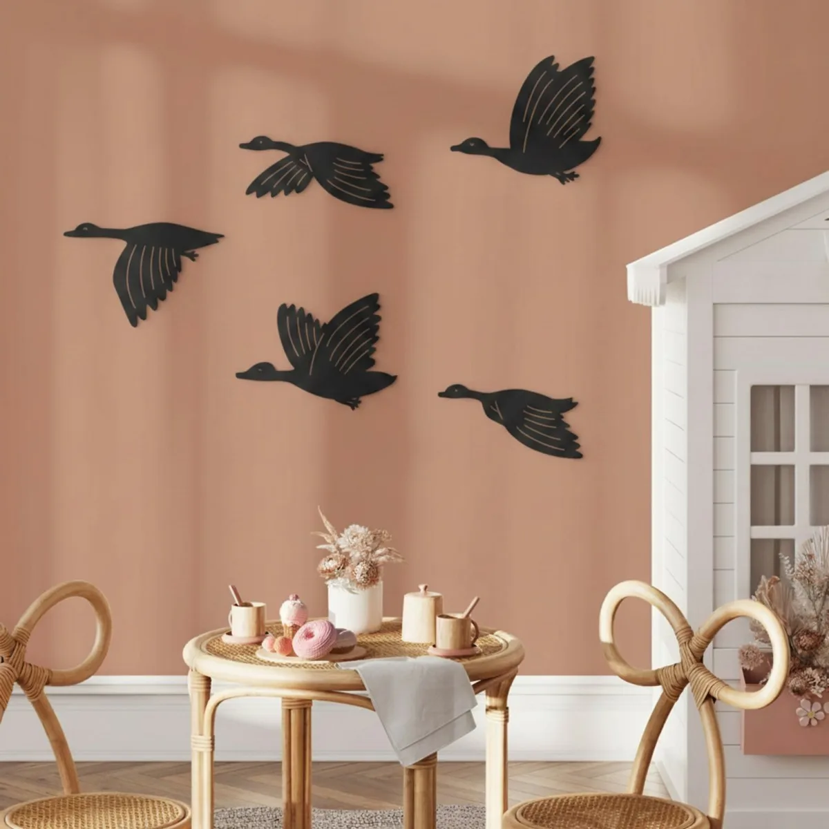 Décoration murale en contreplaqué de bouleau – Oies volantes, set de 5 pièces 88x60 cm