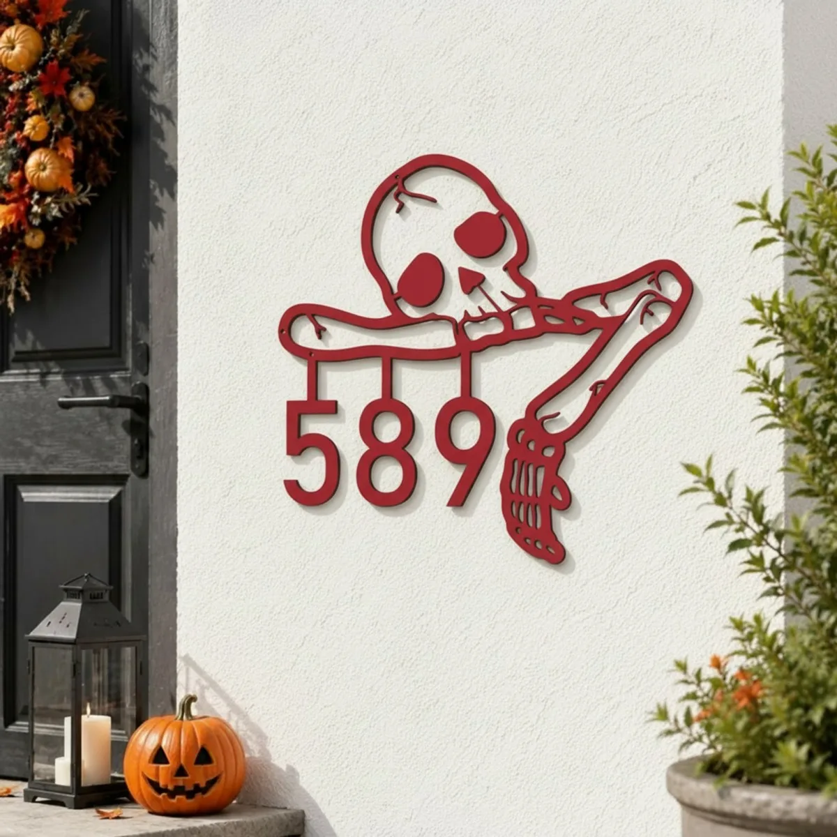 Halloween Skeleton House Number Sign – Custom Address Numbers, Skull & Bone