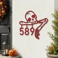 Halloween Skeleton House Number Sign – Custom Address Numbers, Skull & Bone
