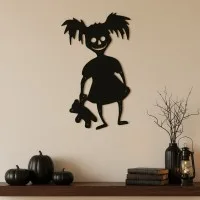 Zombie Girl Wall Art – Zombie with Pigtails and Teddy Bear – Birch Plywood