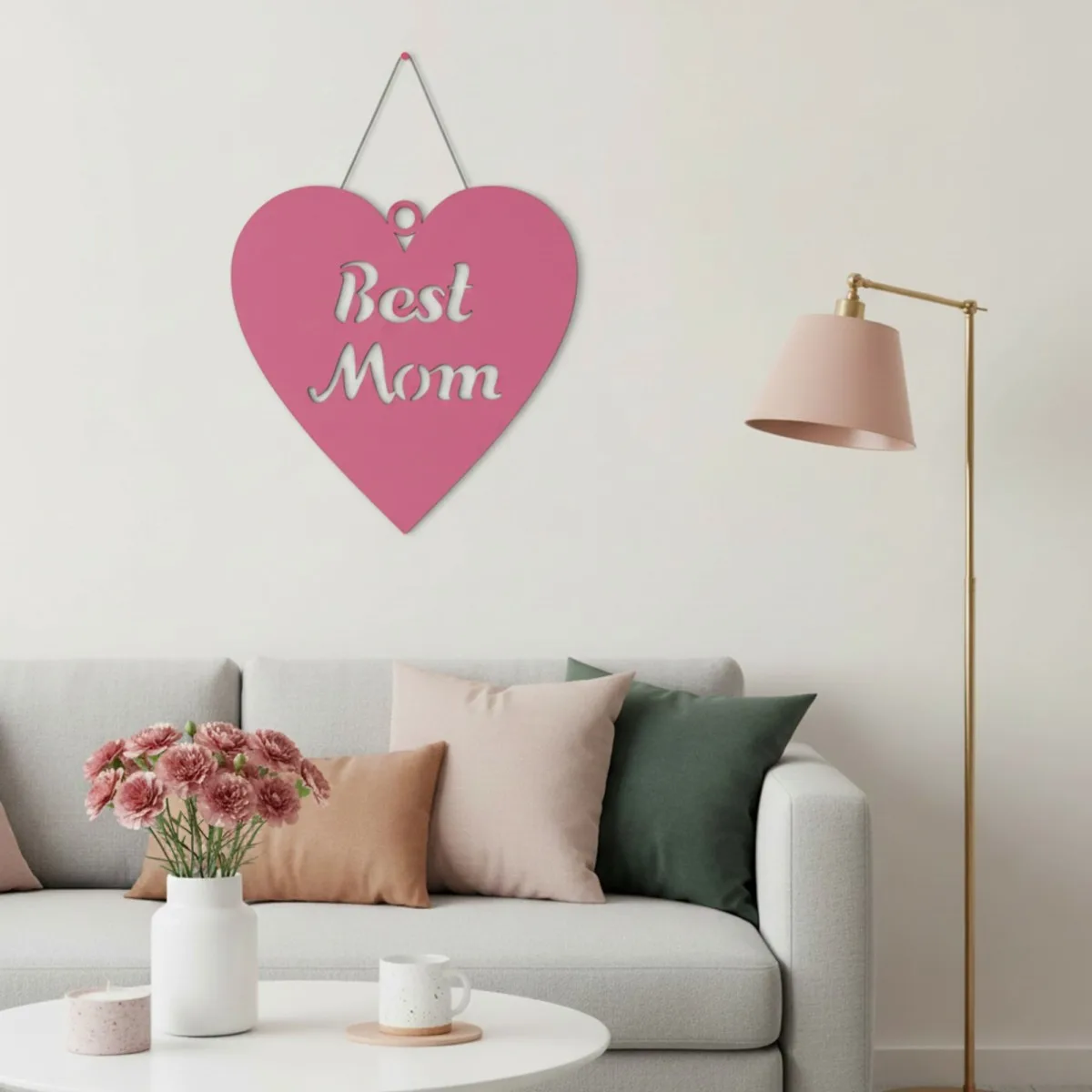 Déco murale en contreplaqué « Best Mom » en forme de cœur