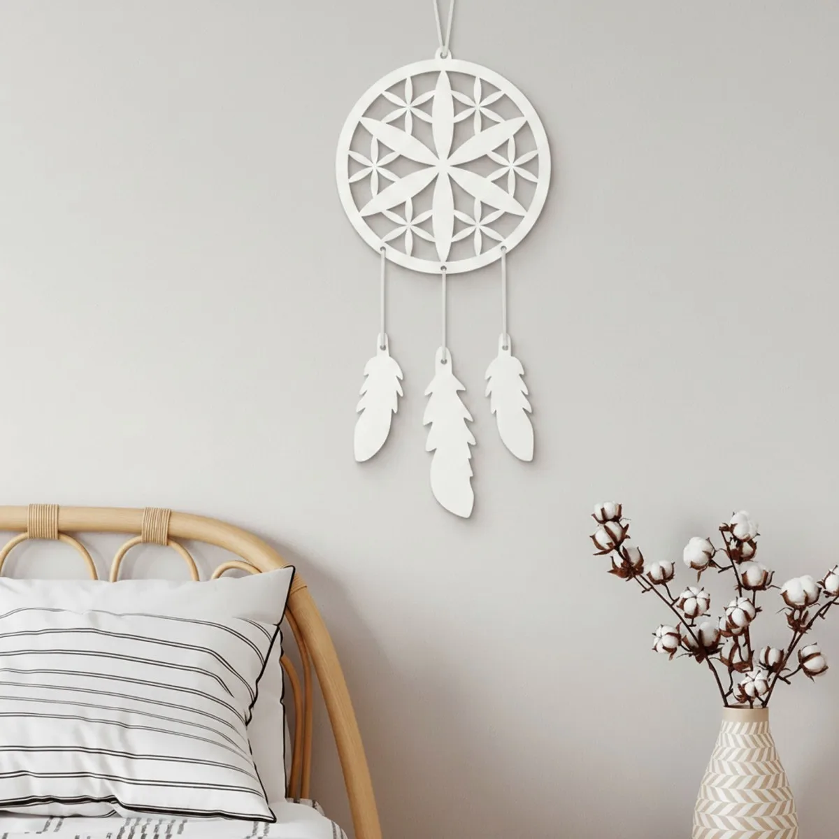 Déco murale en contreplaqué – Attrape-rêves avec une fleur (4 pièces)