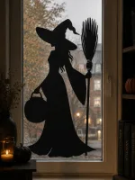 Wooden Witch Silhouette with Broom
