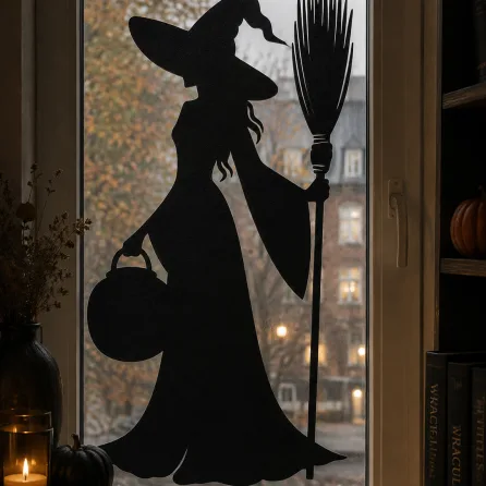 Wooden Witch Silhouette with Broom