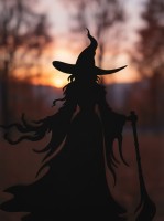 Sorcière au balai déco murale – sorcière élégante en silhouette – contreplaqué de bouleau