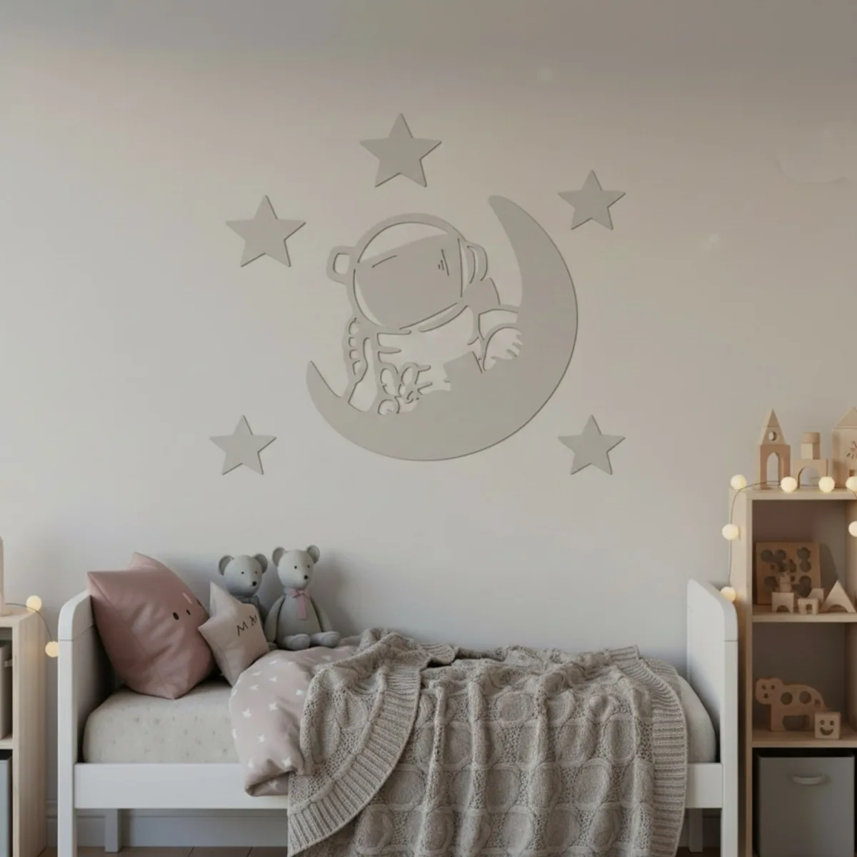 Birch Plywood Wall Decor - Little Astronaut with Moon and Stars