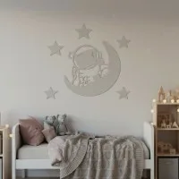 Birch Plywood Wall Decor - Little Astronaut with Moon and Stars