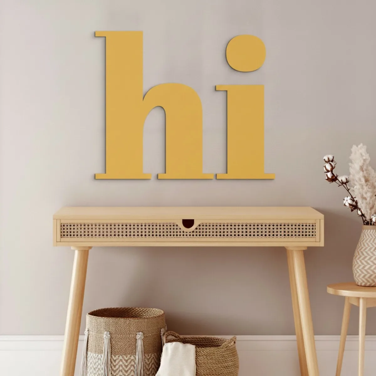 Enseigne Hi en contreplaqué de bouleau – déco murale 24x20 cm