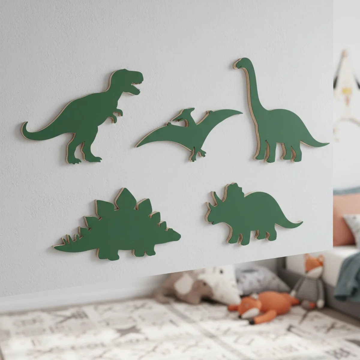 Birch plywood decoration dinosaur set 5 pieces