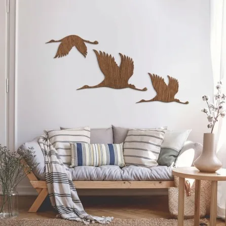 Décoration murale « Vol de Grues », set de 3 – Contreplaqué de bouleau