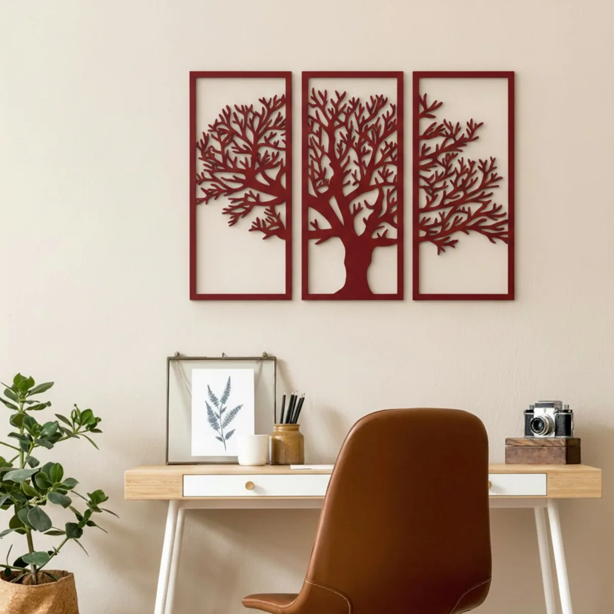 Wanddekoration aus Birken-Sperrholz – 3-teiliges Baum-Set 58x40 cm