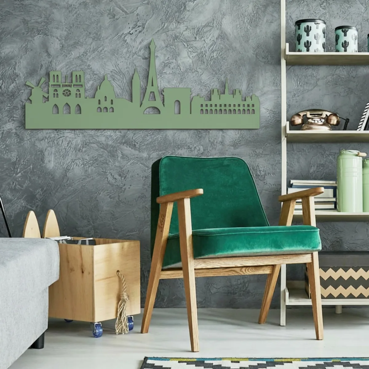 Paris Skyline Birch Plywood Wall Decor – Eiffel Tower Silhouette