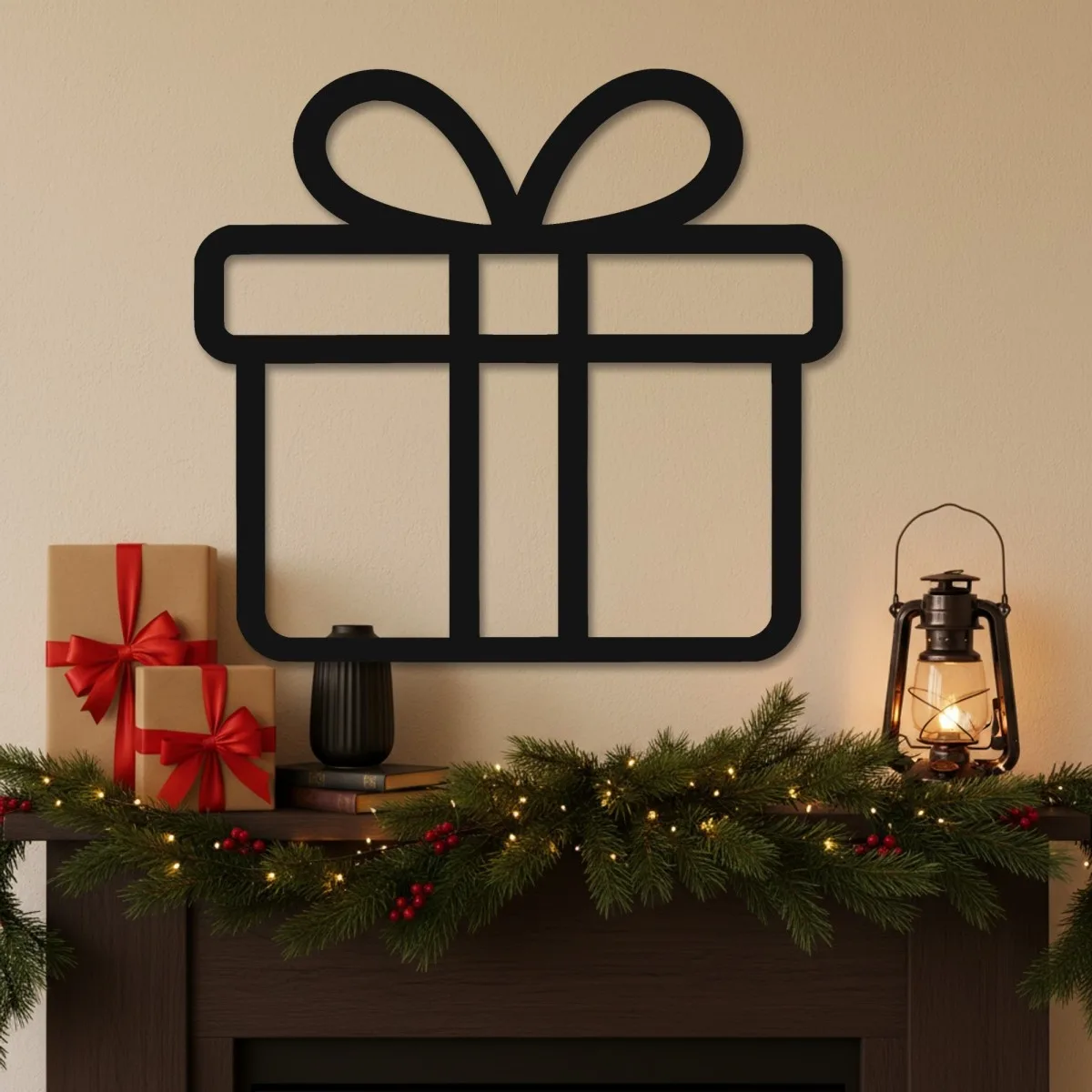 Gift Box Line-Art Wall Decor – Birch Plywood