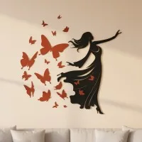 Dancing Woman with Butterflies Wall Decor – Laser Cut Plywood Silhouette