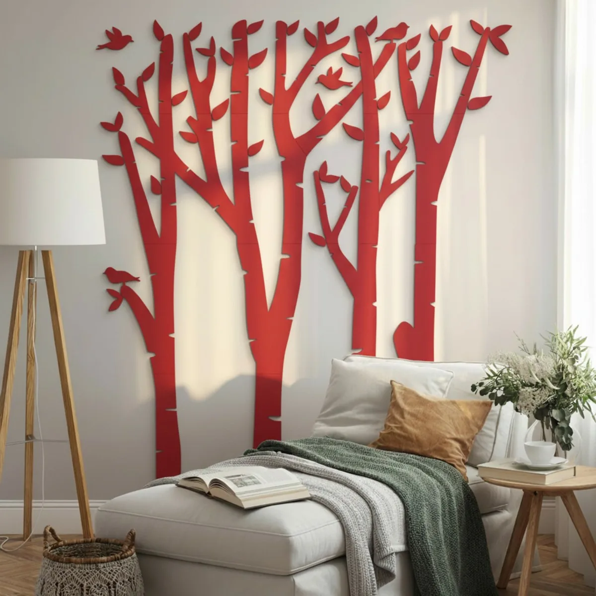 Plywood Wall Decor – Birch Forest with Birds, 120×140 cm
