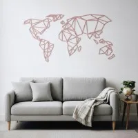 Origami World Map Plywood Wall Decor – Geometric Wireframe Map 100x50 cm