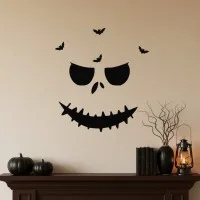 Pumpkin Face Wall Decor – Jack O Lantern Face and Bats – Birch Plywood