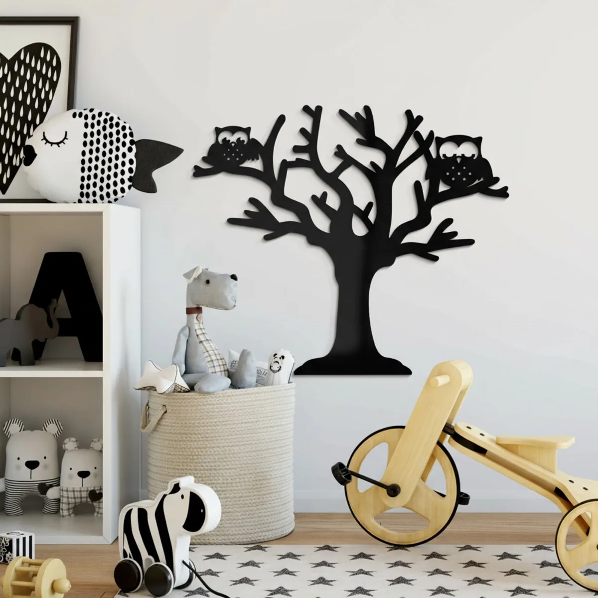 Déco murale en contreplaqué – Arbre aux deux chouettes