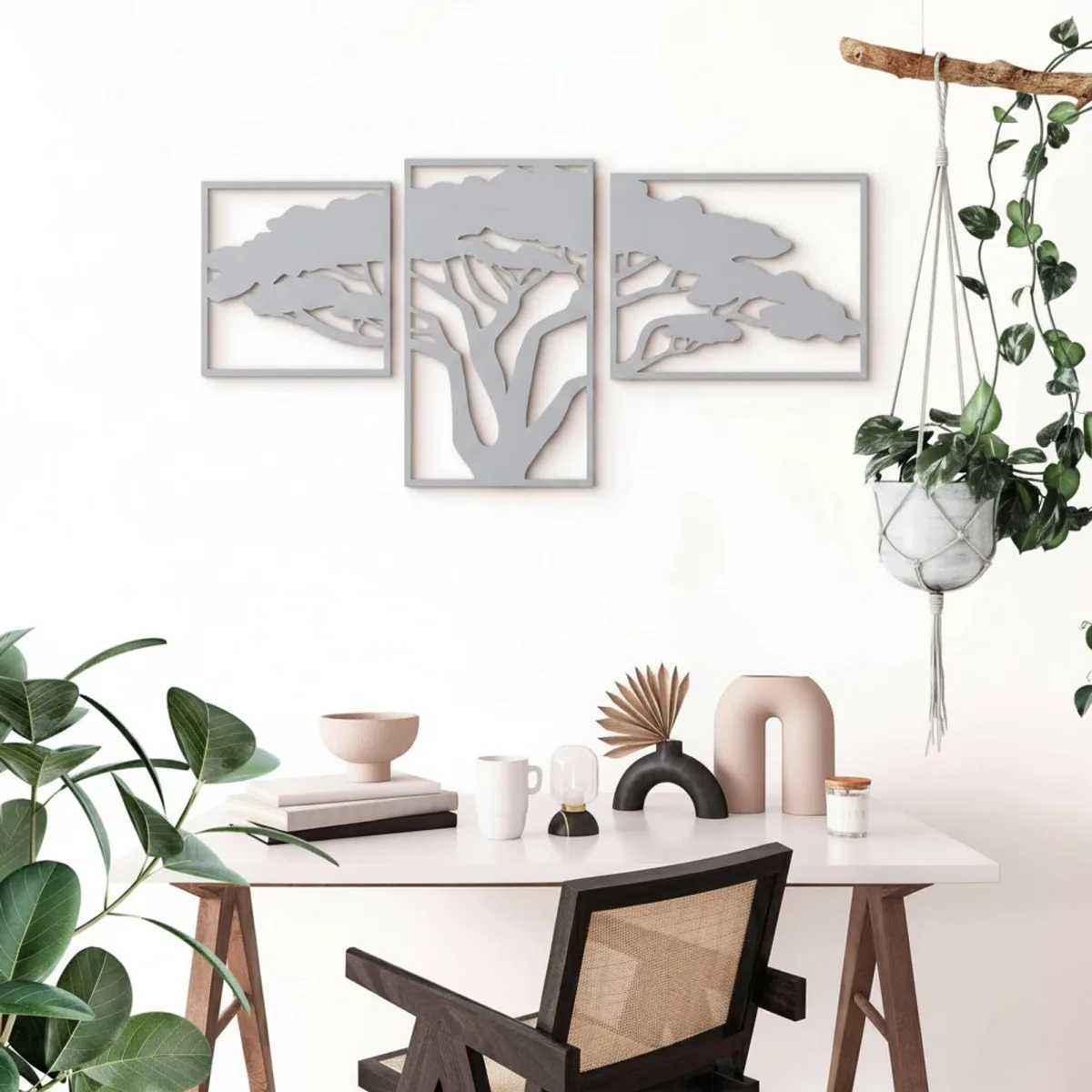 Houten wanddecoratie: Afrikaanse boom (3 delen) – Berken multiplex