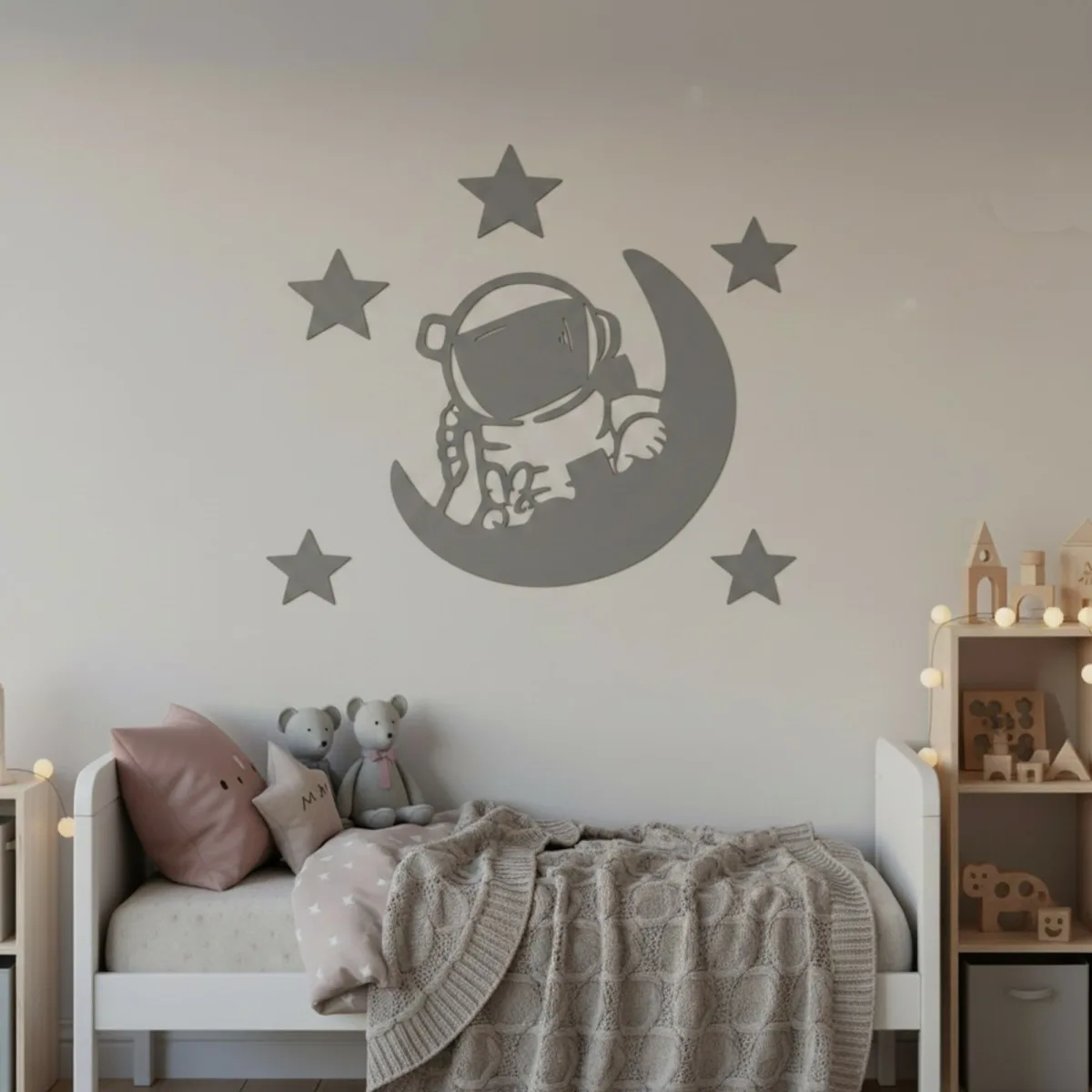 Birch Plywood Wall Decor - Little Astronaut with Moon and Stars
