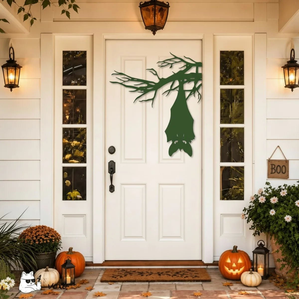 Chauve-souris suspendue à une branche Halloween – Silhouette effrayante pour porte et mur