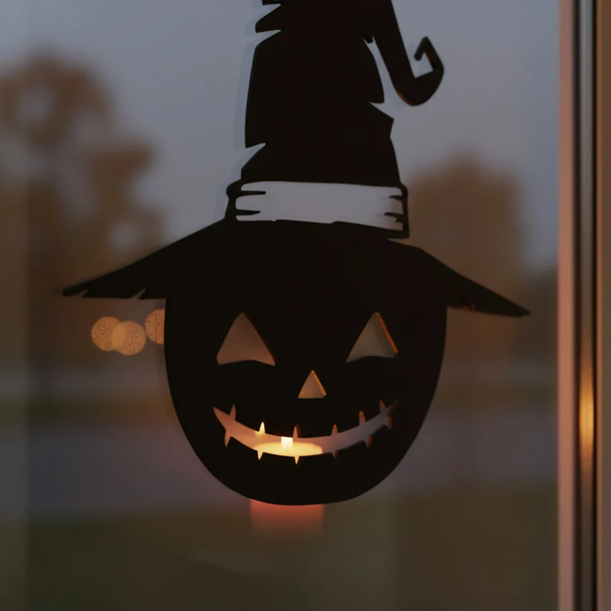 Chapeau de sorcière citrouille décor mural – silhouette Halloween effrangée – contreplaqué de bouleau