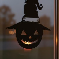 Chapeau de sorcière citrouille décor mural – silhouette Halloween effrangée – contreplaqué de bouleau