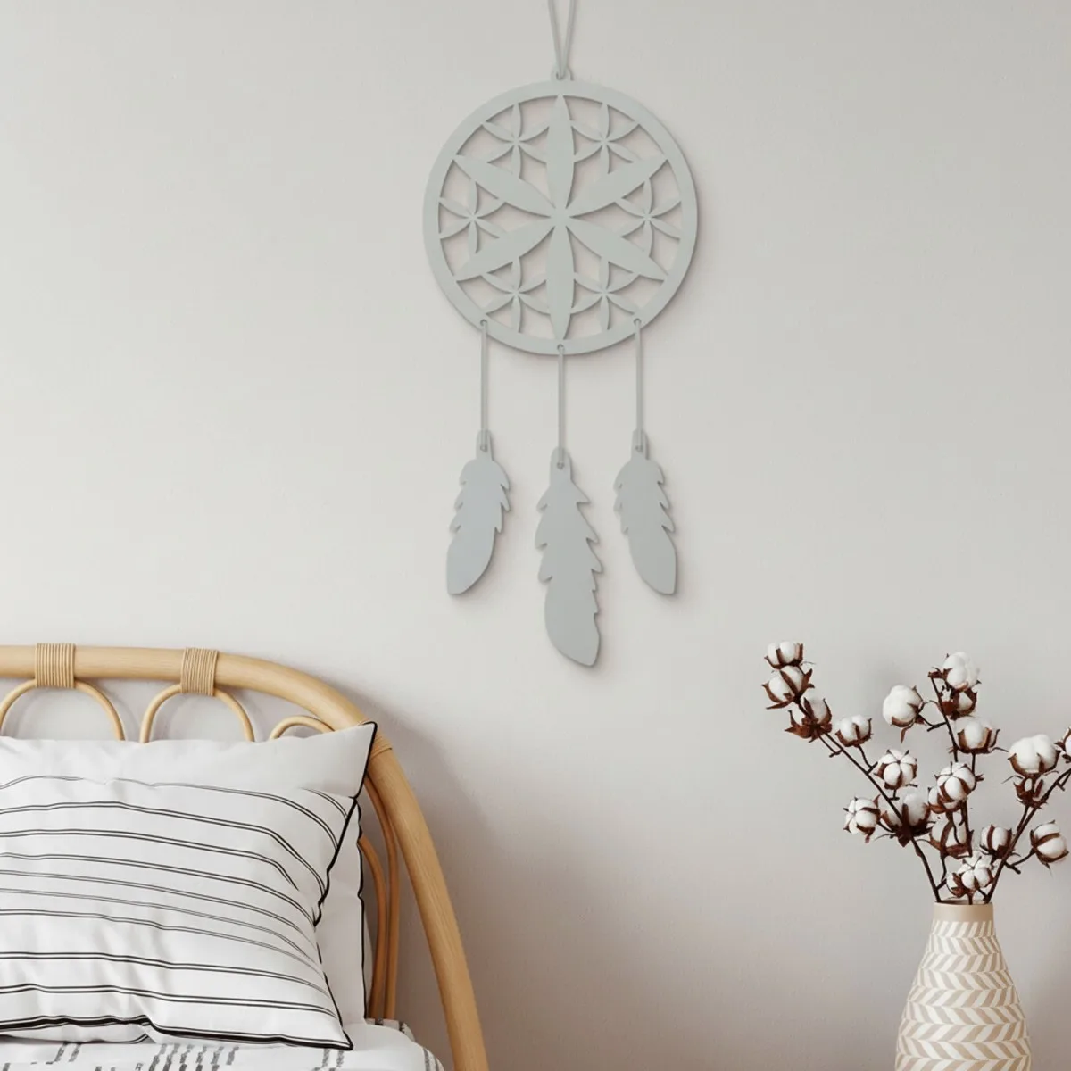Déco murale en contreplaqué – Attrape-rêves avec une fleur (4 pièces)