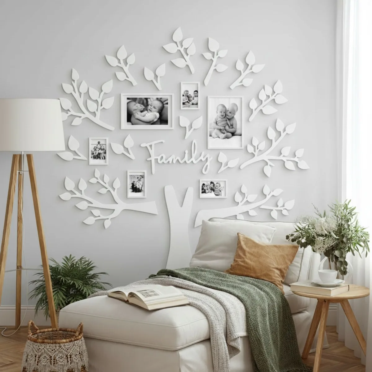 Family Tree Wall Decor XXL with 6 Photo Frames – Birch Plywood