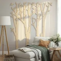 Plywood Wall Decor – Birch Forest with Birds, 120×140 cm