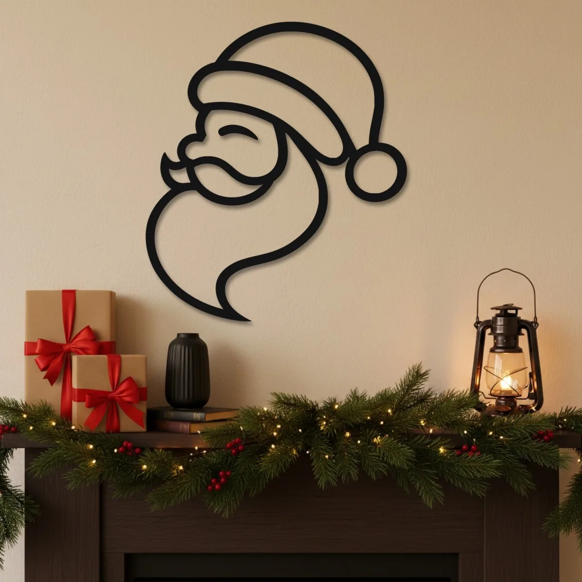 Santa Profile Line Art Wall Decor – Birch Plywood