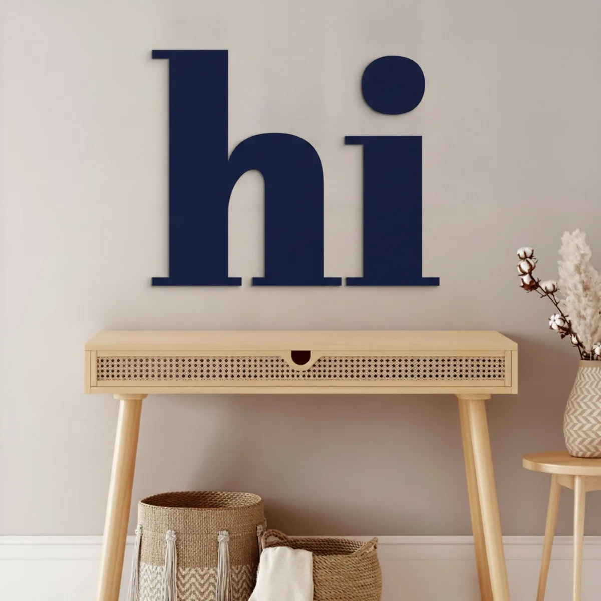 Enseigne Hi en contreplaqué de bouleau – déco murale 24x20 cm