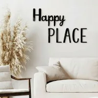 Houten woorden „Happy Place” van berkenmultiplex – wanddecoratie