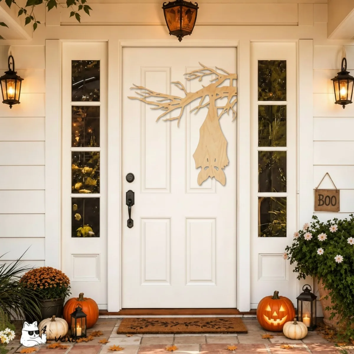 Chauve-souris suspendue à une branche Halloween – Silhouette effrayante pour porte et mur