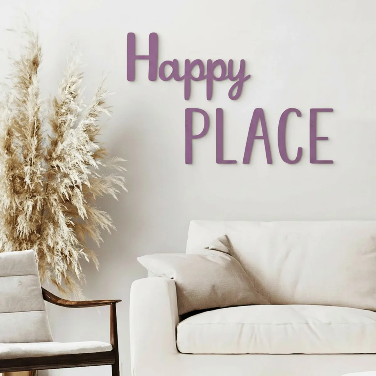Houten woorden „Happy Place” van berkenmultiplex – wanddecoratie