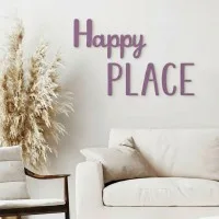 Houten woorden „Happy Place” van berkenmultiplex – wanddecoratie