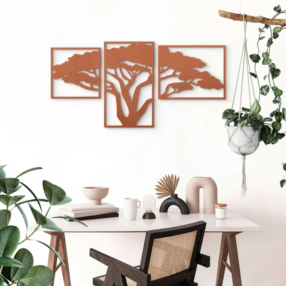 Houten wanddecoratie: Afrikaanse boom (3 delen) – Berken multiplex